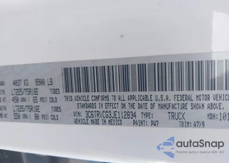 2018 Ram Promaster 2500 High Roof 136 Wb из США, поврежденный, VIN 3C6TRVCG3JE112834